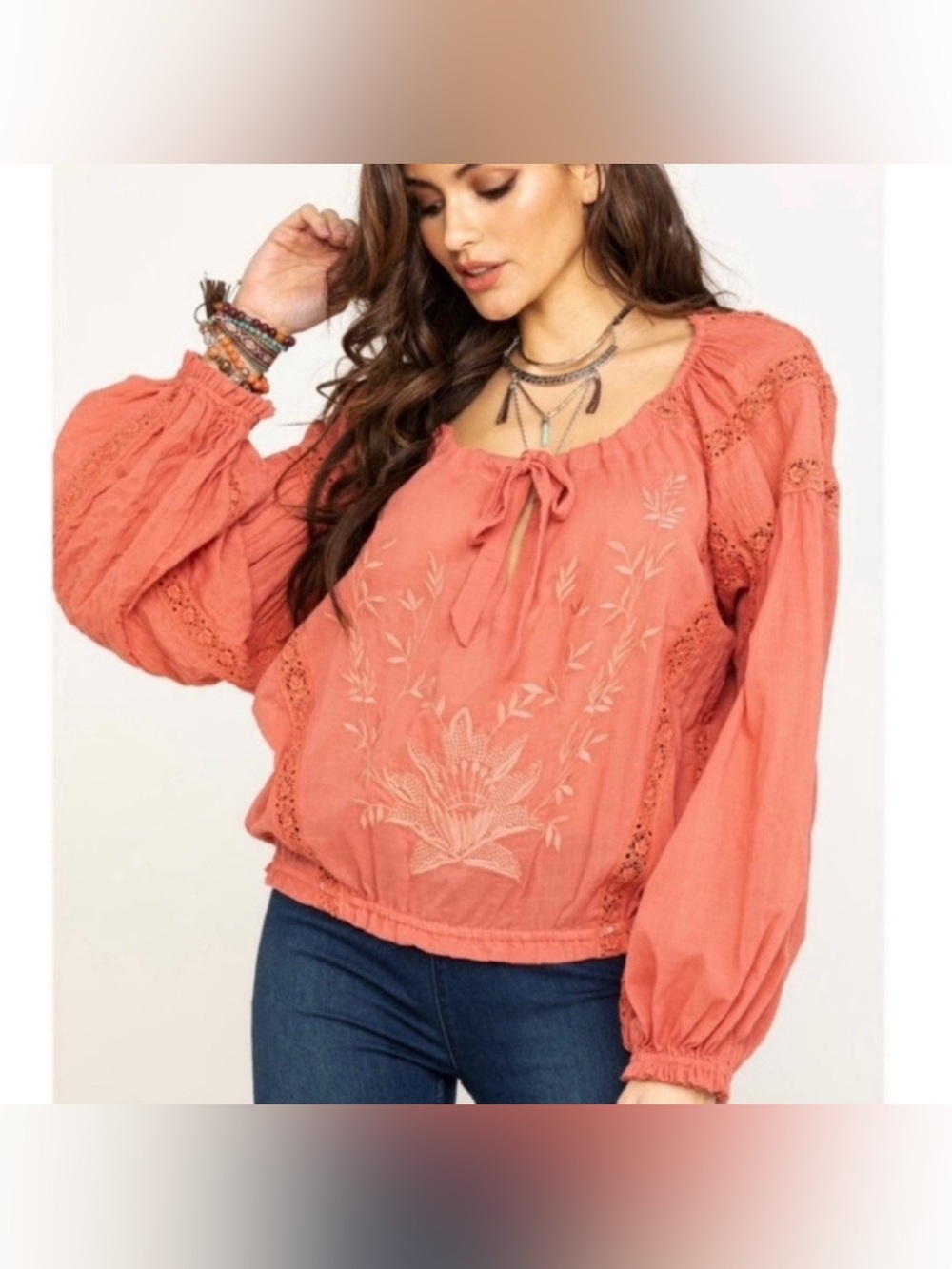 NEW Free People Maria Maria Boho Embroidered Peasant Athena Blouse Overs…